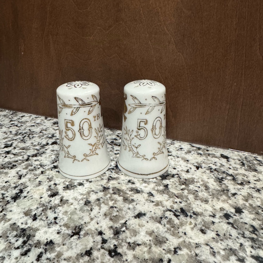 Vintage Lefton Gold‎ and White 50th Anniversary Salt and Pepper Shakers